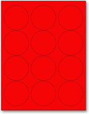 8-1/2" x 11" Fluorescent Red Labels, 12 Labels per Sheet, 2.5" Round