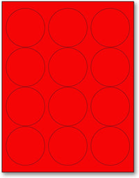 8-1/2" x 11" Fluorescent Red Labels, 12 Labels per Sheet, 2.5" Round