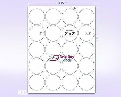 8-1/2" x 11" Fluorescent Pink Labels, 20 Labels per Sheet, 2" Round