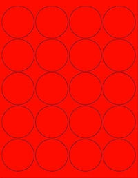 8-1/2" x 11" Fluorescent Red Labels, 20 Labels per Sheet, 2" Round