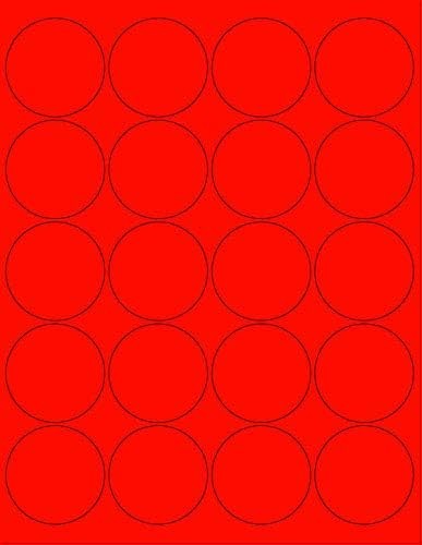 8-1/2" x 11" Fluorescent Red Labels, 20 Labels per Sheet, 2" Round