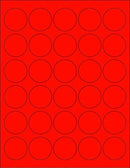 8-1/2" x 11" Fluorescent Red Labels, 30 Labels per Sheet, 1.5" Round