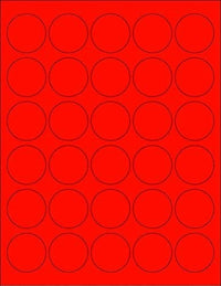 8-1/2" x 11" Fluorescent Red Labels, 30 Labels per Sheet, 1.5" Round