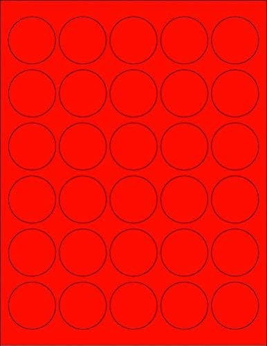 8-1/2" x 11" Fluorescent Red Labels, 30 Labels per Sheet, 1.5" Round