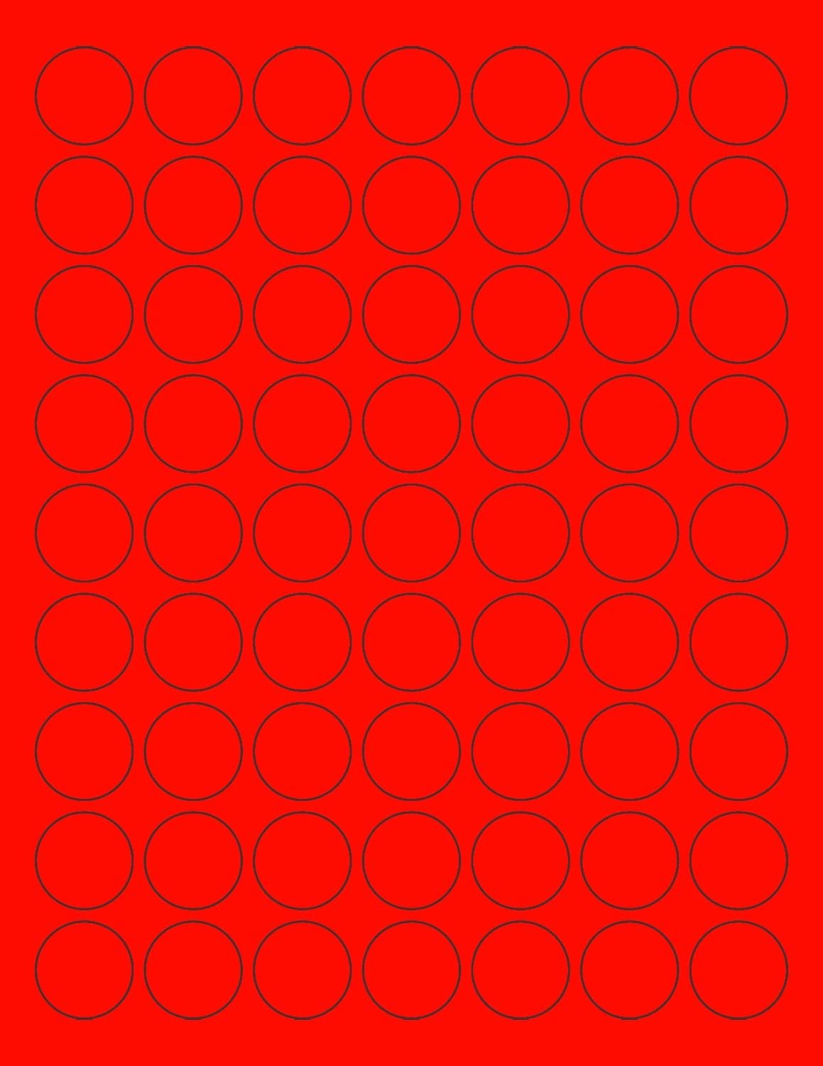 8-1/2" x 11" Fluorescent Red Labels, 63 Labels per Sheet, 1" Round