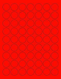 8-1/2" x 11" Fluorescent Red Labels, 63 Labels per Sheet, 1" Round