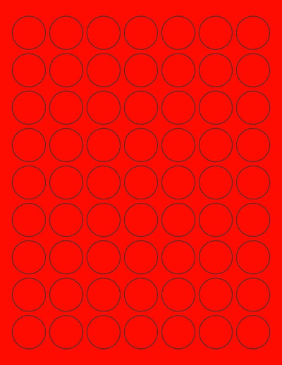 8-1/2" x 11" Fluorescent Red Labels, 63 Labels per Sheet, 1" Round