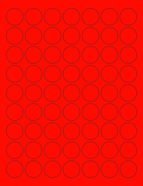 8-1/2" x 11" Fluorescent Red Labels, 63 Labels per Sheet, 1" Round