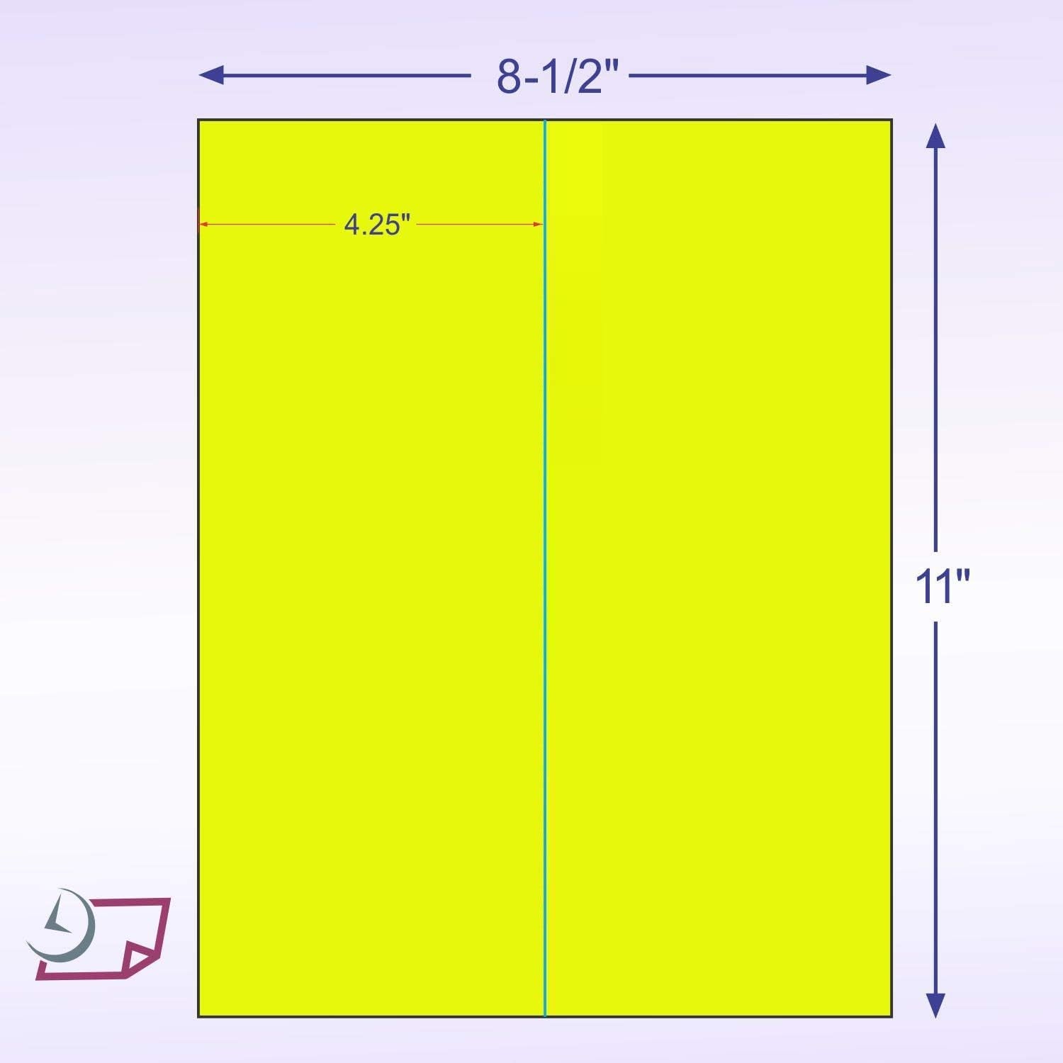 8-1/2" x 11" Fluorescent Yellow Labels, 2 Labels per Sheet, 4-1/4" x 11"