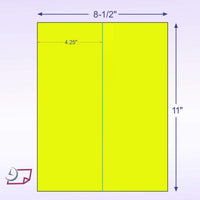 8-1/2" x 11" Fluorescent Yellow Labels, 2 Labels per Sheet, 4-1/4" x 11"