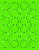8-1/2" x 11" Fluorescent Green Labels, 24 Labels per Sheet, 1.66" Round