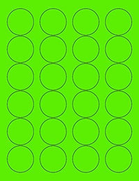 8-1/2" x 11" Fluorescent Green Labels, 24 Labels per Sheet, 1.66" Round