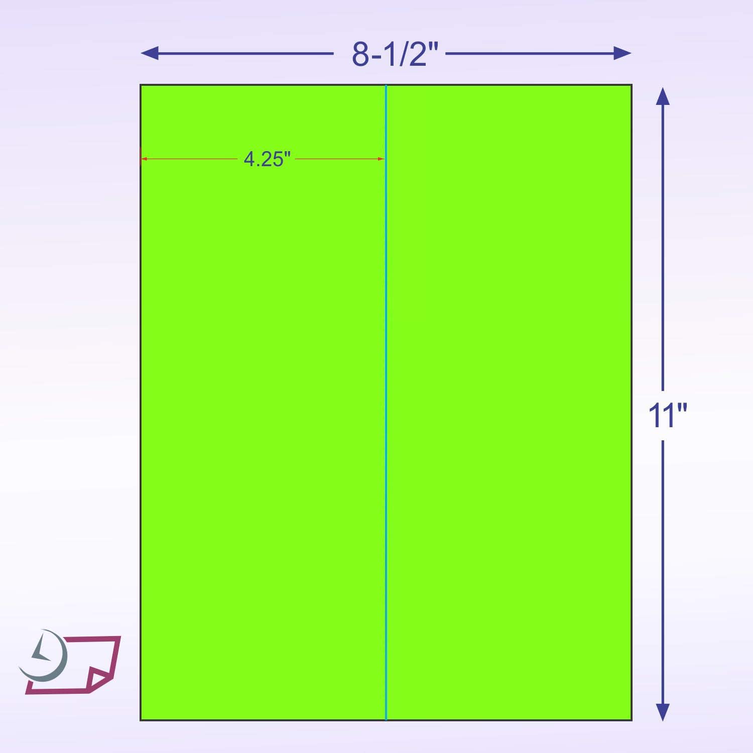 8-1/2" x 11" Fluorescent Green Labels, 2 Labels per Sheet, 4-1/4" x 11"