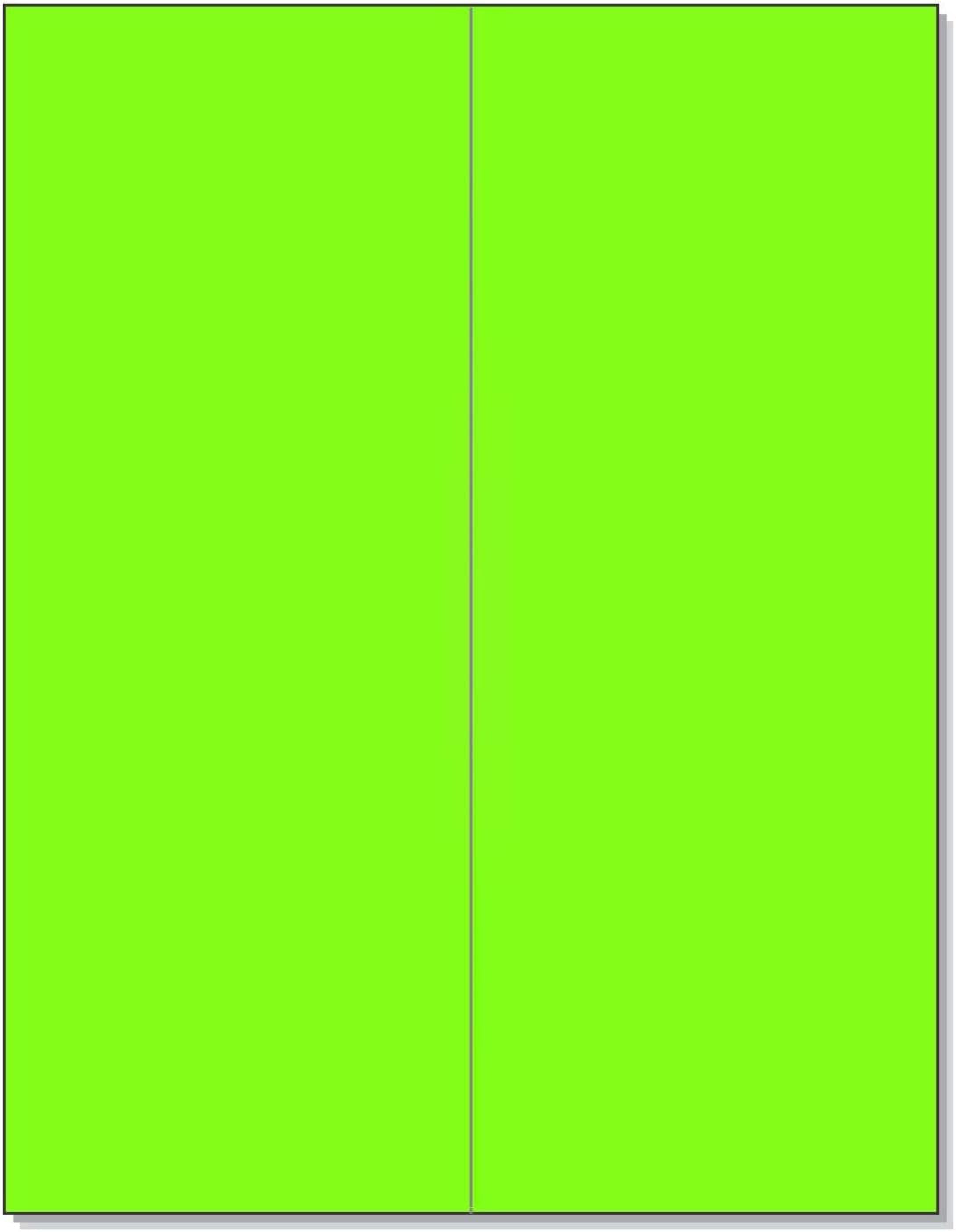 8-1/2" x 11" Fluorescent Green Labels, 2 Labels per Sheet, 4-1/4" x 11"
