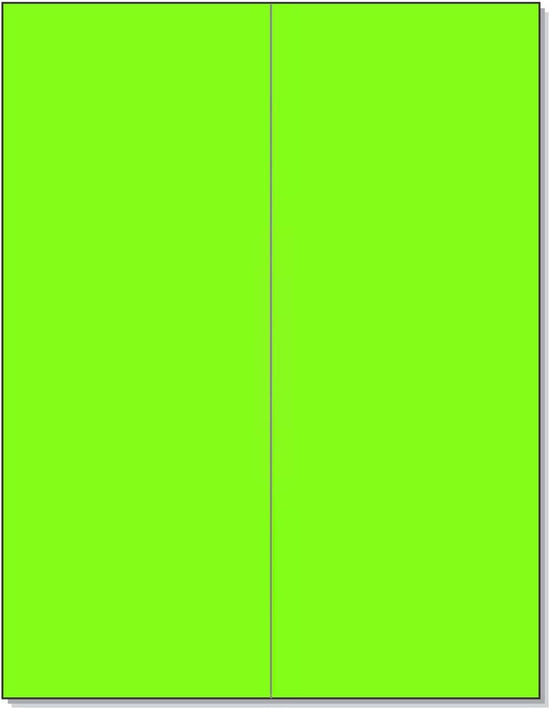 8-1/2" x 11" Fluorescent Green Labels, 2 Labels per Sheet, 4-1/4" x 11"
