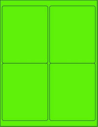 8-1/2" x 11" Fluorescent Green Labels, 4 Labels per Sheet, 4" x 5"