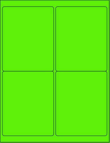 8-1/2" x 11" Fluorescent Green Labels, 4 Labels per Sheet, 4" x 5"
