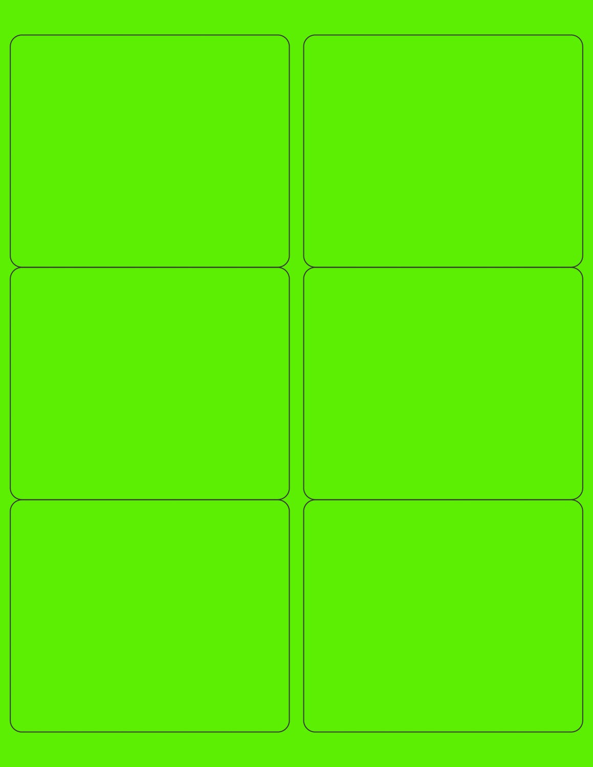 8-1/2" x 11" Fluorescent Green Labels, 6 Labels per Sheet, 4" x 3-1/3"