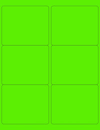 8-1/2" x 11" Fluorescent Green Labels, 6 Labels per Sheet, 4" x 3-1/3"