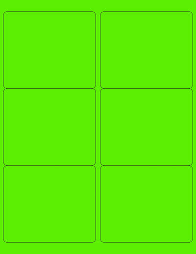 8-1/2" x 11" Fluorescent Green Labels, 6 Labels per Sheet, 4" x 3-1/3"