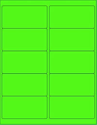 8-1/2" x 11" Fluorescent Green Labels, 10 Labels per Sheet, 4" x 2"
