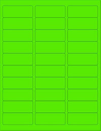 8-1/2" x 11" Fluorescent Green Labels, 30 Labels per Sheet, 1" x 2-5/8"