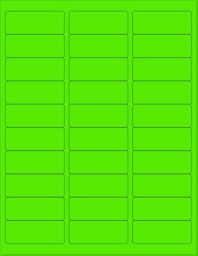 8-1/2" x 11" Fluorescent Green Labels, 30 Labels per Sheet, 1" x 2-5/8"