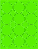 8-1/2" x 11" Fluorescent Green Labels, 12 Labels per Sheet, 2.5" Round