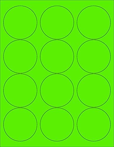 8-1/2" x 11" Fluorescent Green Labels, 12 Labels per Sheet, 2.5" Round