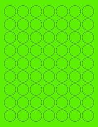 8-1/2" x 11" Fluorescent Green Labels, 63 Labels per Sheet, 1" Round