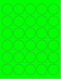8-1/2" x 11" Fluorescent Green Labels, 30 Labels per Sheet, 1.5" Round
