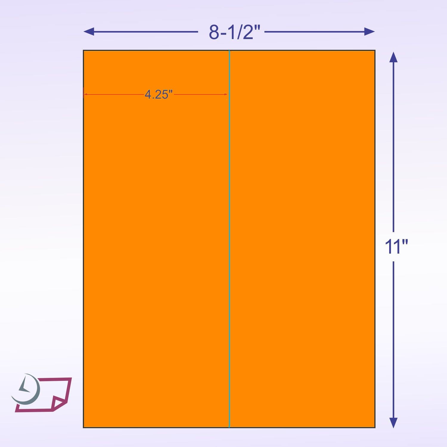 8-1/2" x 11" Fluorescent Orange Labels, 2 Labels per Sheet, 4-1/4" x 11"