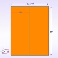 8-1/2" x 11" Fluorescent Orange Labels, 2 Labels per Sheet, 4-1/4" x 11"
