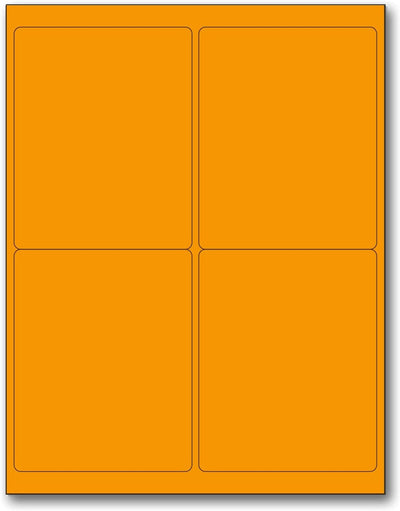 8-1/2" x 11" Fluorescent Orange Labels, 4 Labels per Sheet, 4" x 5"