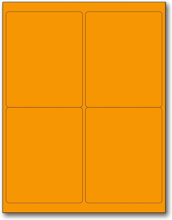 8-1/2" x 11" Fluorescent Orange Labels, 4 Labels per Sheet, 4" x 5"