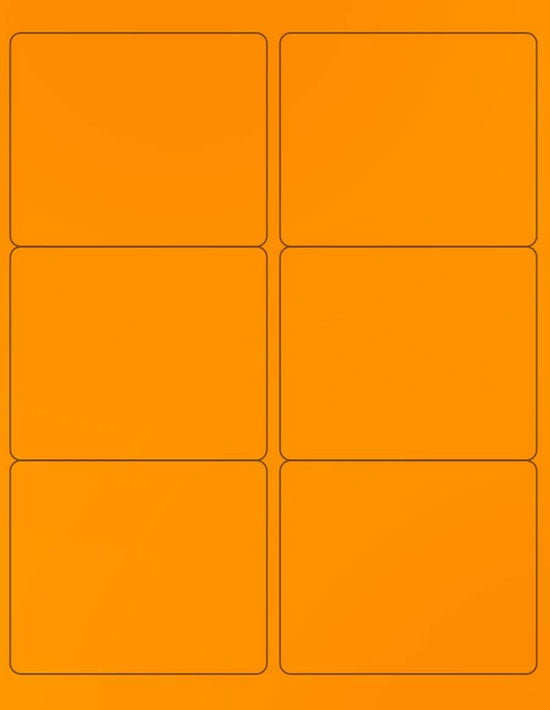 8-1/2" x 11" Fluorescent Orange Labels, 6 Labels per Sheet, 4" x 3-1/3"