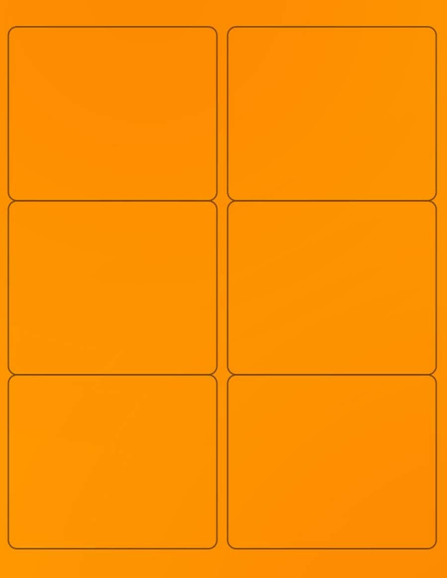 8-1/2" x 11" Fluorescent Orange Labels, 6 Labels per Sheet, 4" x 3-1/3"