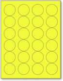 8-1/2" x 11" Fluorescent Yellow Labels, 24 Labels per Sheet, 1.66" Round