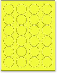 8-1/2" x 11" Fluorescent Yellow Labels, 24 Labels per Sheet, 1.66" Round