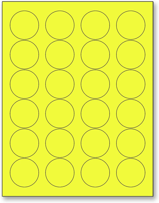 8-1/2" x 11" Fluorescent Yellow Labels, 24 Labels per Sheet, 1.66" Round