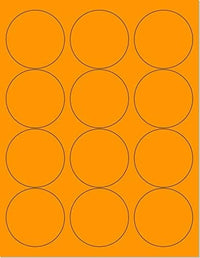 8-1/2" x 11" Fluorescent Orange Labels, 12 Labels per Sheet, 2.5" Round