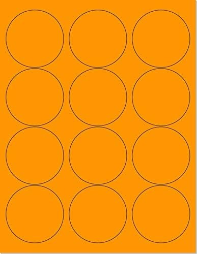 8-1/2" x 11" Fluorescent Orange Labels, 12 Labels per Sheet, 2.5" Round