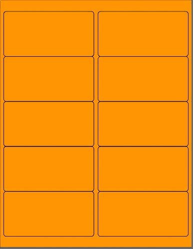 8-1/2" x 11" Fluorescent Orange Labels, 10 Labels per Sheet, 4" x 2"