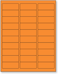 8-1/2" x 11" Fluorescent Orange Labels, 30 Labels per Sheet, 1" x 2-5/8"
