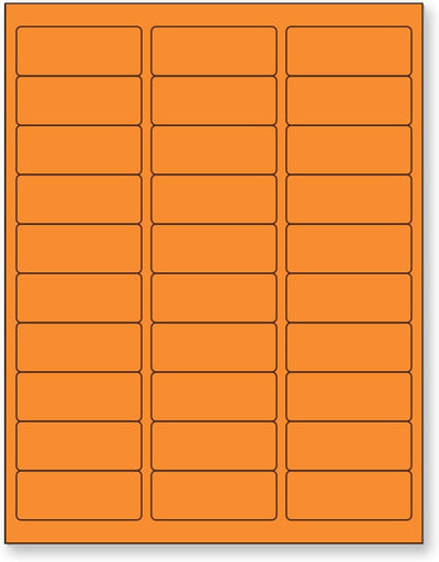8-1/2" x 11" Fluorescent Orange Labels, 30 Labels per Sheet, 1" x 2-5/8"