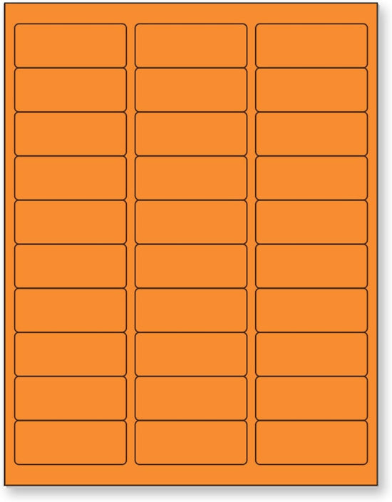 8-1/2" x 11" Fluorescent Orange Labels, 30 Labels per Sheet, 1" x 2-5/8"