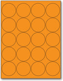 8-1/2" x 11" Fluorescent Orange Labels, 20 Labels per Sheet, 2" Round