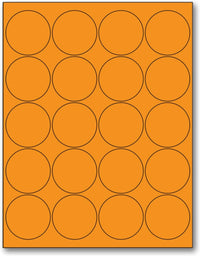 8-1/2" x 11" Fluorescent Orange Labels, 20 Labels per Sheet, 2" Round