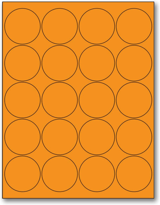 8-1/2" x 11" Fluorescent Orange Labels, 20 Labels per Sheet, 2" Round