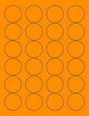 8-1/2" x 11" Fluorescent Orange Labels, 24 Labels per Sheet, 1.66" Round